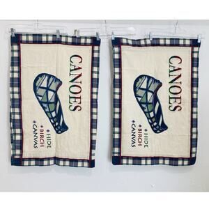 2 CANOES BIRCH FLANNEL BLUE PLAID PILLOWCASES HIDE Thick Canvas Fishing Man Cave